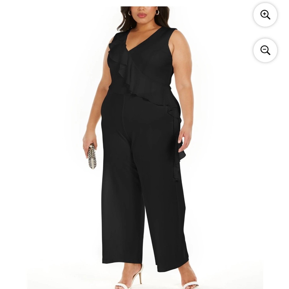 Connected Apparel Black V-Neck Ruffled Sleeveless Jumpsuit